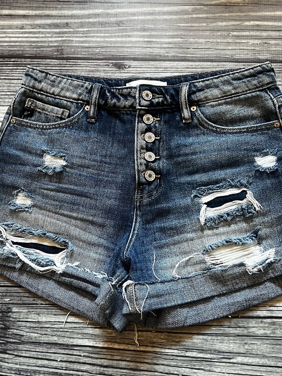 KanCan Pants - KanCan Dark Blue Distressed High-Rise Jean Shorts